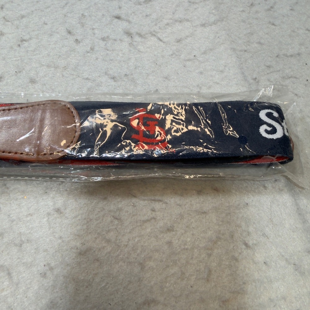 St Louis‎ Cardinals Belt Fabric Elastic Brown Leather Tan Buckle Adjustable Size